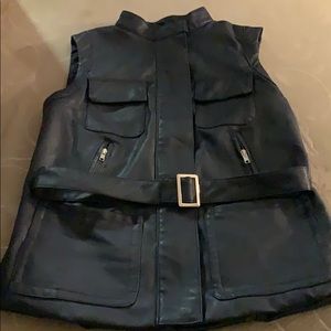 Faux leather navy blue vest